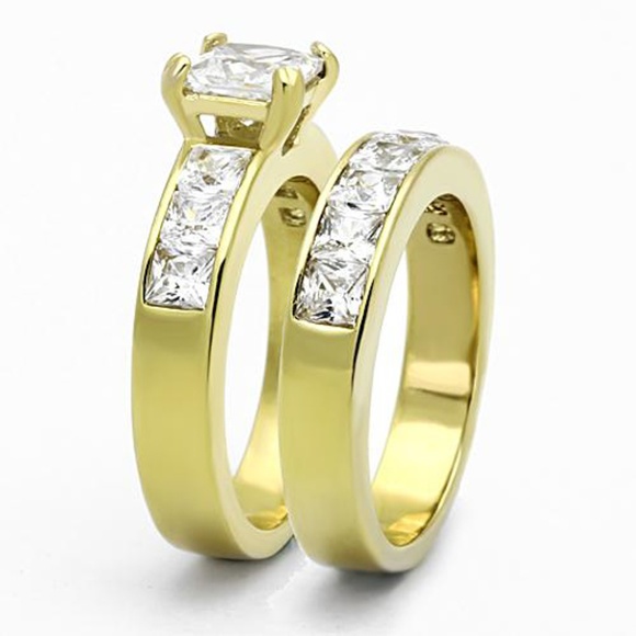 3.75 Ct Zirconia  Stainless Steel Wedding Ring Set - Picture 5 of 6